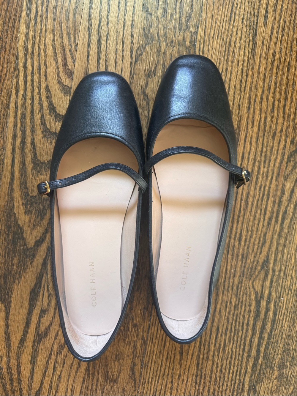Cole Haan Black Leather Mary Jane Flats with Square Toe